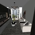 Modern Living Room Interior With TV Wall Shelves Sofa And Floor To Ceiling Windows