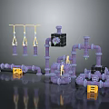 Purple And Yellow Plumbing Hardware Tools With Pipes Valves And Fittings 3D Model