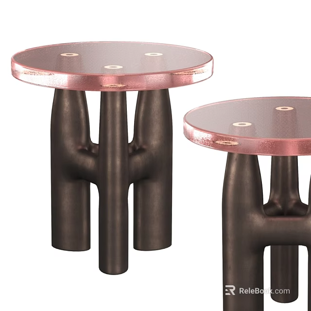 Modern Round Nesting Dining Tables With Rose Tinted Glass Top And Unique Dark Metal Legs 3d model 