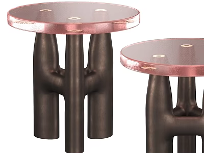 Modern Round Nesting Dining Tables With Rose Tinted Glass Top And Unique Dark Metal Legs 3d model