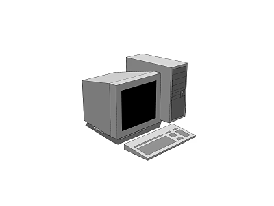 Simple Vintage Desktop Computer Setup With Monitor Tower And Keyboard 3d model