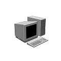 Simple Vintage Desktop Computer Setup With Monitor Tower And Keyboard