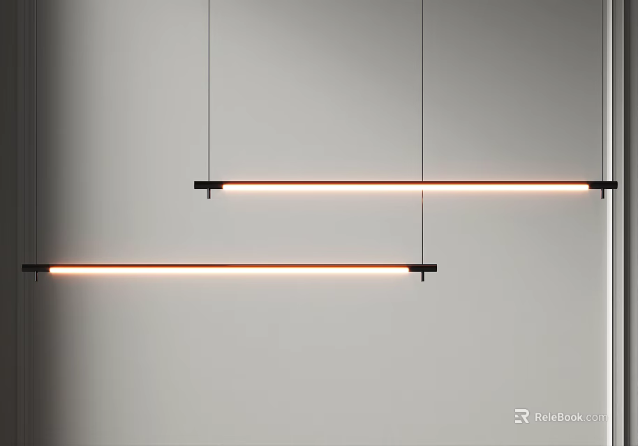 Modern Minimalist Hanging Pendant Lights With Long Linear Warm Glow Design 3d model 