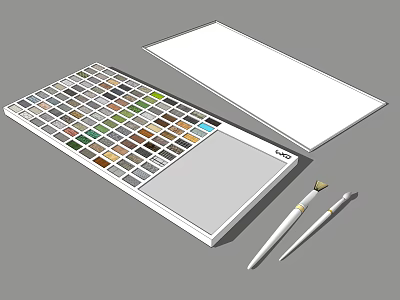 Creative Artistic Pens With Colorful Paint Palette Multiple Wells And Brush 3d model