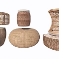 Various Natural Rattan And Wooden Woven Design Decorative Stools Collection