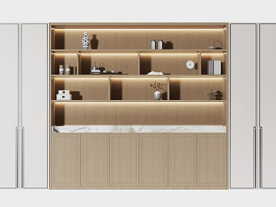 Modern Decorative Cabinet With Lighted Shelves Wooden Storage And Decorative Items 3d model
