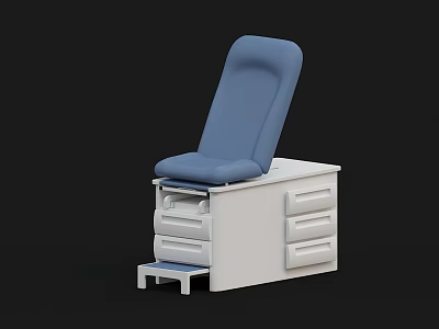 Medical Examination Table With Blue Cushion White Cabinet Drawers And Step Stool 3d model
