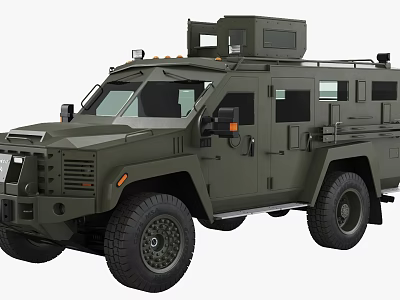 Military Green Armored Utility Vehicle With Rugged Design And Roof Equipment 3d model