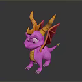 Cartoon Dragon Character 3D Model With Pink Body Yellow Horns And Red Wings
