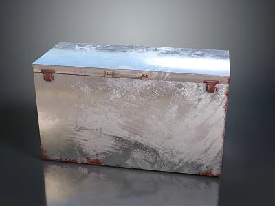 Vintage Metal Toolbox with Rusty Hinges and Worn Metallic Surface for Hardware Storage 3d model