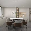Modern Kitchen Interior Design With Round Dining Table Chairs White Cabinets And Windows 3d model