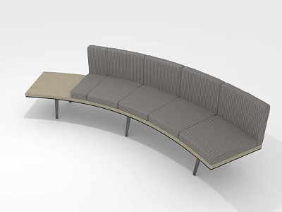 Curved Gray Fabric Multi-Seat Sofa with Padded Seats Metal Legs and Attached Side Table 3d model