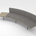 Curved Gray Fabric Multi-Seat Sofa with Padded Seats Metal Legs and Attached Side Table