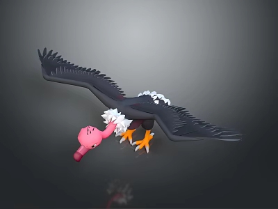 Game Movie Character Black Eagle Spread Wings White Head Feathers Yellow Talons Carrying Pink Object 3d model