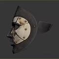 Decorative Metal And Wooden Mask With Carved Patterns Rivets And Cracked Design