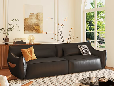Modern Black Leather Sofa And Coffee Table Set For Cozy Stylish Living Room Decoration 3d model