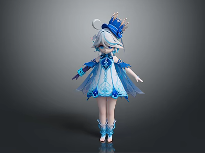 Elegant Blue White Decorative Lights On Fairy Style Character Costume With Crown Detail 3d model