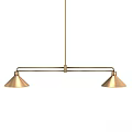 Modern Brass Conical Pendant Lights With Hanging Metal Rods And Multiple Shades