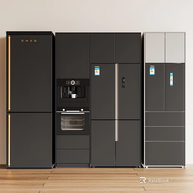 Modern Black And White Refrigerators With Various Designs For Home Kitchen Use 3d model