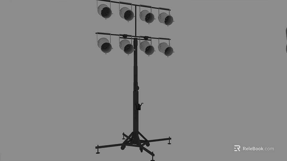 Portable Outdoor Light With Multiple Adjustable Heads On Wheeled Floor Stand 3d model