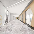Modern Office Hallway Interior Design With Glass Doors And Wooden Walls