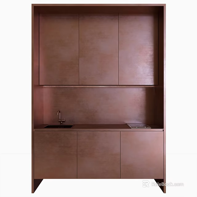 Modern Copper Kitchen Cabinets With Upper Lower Design And Sink Countertop 3d model 