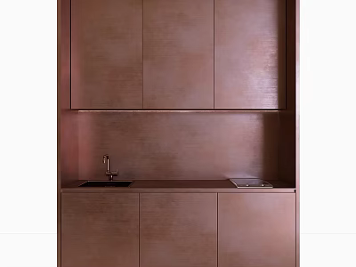 Modern Copper Kitchen Cabinets With Upper Lower Design And Sink Countertop 3d model