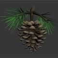 Natural Decorative Pine Cone With Green Needles For Home Decoration 3d model