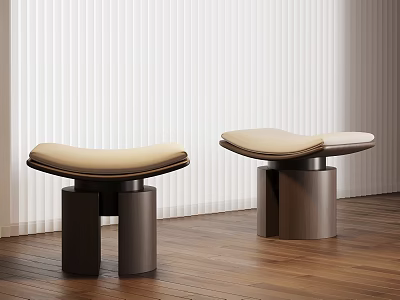Modern Stools With Upholstered Seats And Dark Wooden Cylindrical Legs 3d model