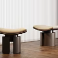 Modern Stools With Upholstered Seats And Dark Wooden Cylindrical Legs
