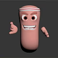 Pink Cartoon Character With Red White Striped Headband Big Eyes Smiling Face And Outstretched Arms