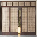 Sliding Doors With Wooden Frame And Woven Lattice Panels For Warm Interior