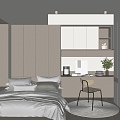 Modern Tatami Bedroom Bed Wardrobe Table Lamp Curtain Carpet Pillow 3d model