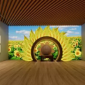 Modern Art Gallery Space With Framed Paintings Standing Person And Marble Floor