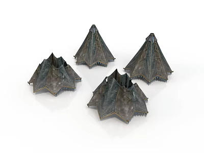 Four Unique Textured Metal Conical Sculptures For Artistic Decor Display Pieces 3d model