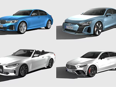 Luxury BMW Audi Mercedes Cars Blue Light Blue White Sedan Convertible Models Showcase 3d model