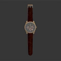Luxury Watch with Red Leather Strap and Gold Case Round Dial Chronograph Design