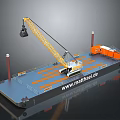 Floating Crane Platform With Yellow Crane And Orange Structure On Water