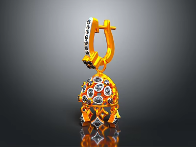 Golden Gemstone Decorated Earrings With Sparkling Diamonds And Exquisite Pendant Design 3d model