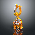 Golden Gemstone Decorated Earrings With Sparkling Diamonds And Exquisite Pendant Design
