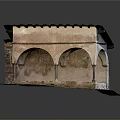 Ancient Stone Structure Model Featuring Arched Doorways Tiled Roof And Grass Base