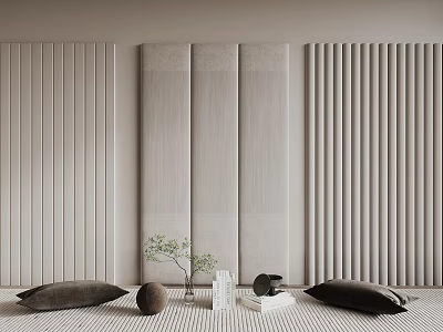 Modern Upholstered Wall Panel with Vertical Stripes Decor and Decorative Pillows Potted Plant Books 3d model