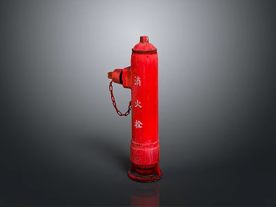 Red Fire Hydrant With Metal Construction And Chain Attachment On Gray Background 3d model