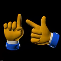 Two Yellow Cartoon Hand Organs With Different Pointing Gestures And Blue White Wrist Decorations