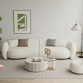 Modern Sofa Combination Cream Style Sofa Combination Coffee Table Leisure Chair Floor Lamp Hanging Painting Carpet Side Table Vase Pillow 3d model