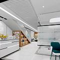 Modern Dental Clinic Interior Featuring Reception Desk Bookshelf Staircase And Tooth Logo