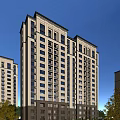 Modern Residential High Rise Building Featuring Light Colored Facade And Large Windows 3d model