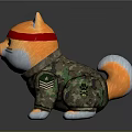 Cute Shiba Inu Plush Toy Wearing Camouflage Outfit And Red Headband