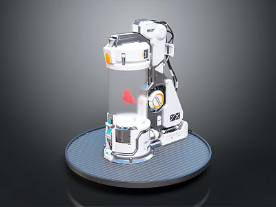 Cartoon Sci Fi Scene With Robot Arm Transparent Container Red Object And Round Platform 3d model