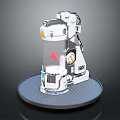 Cartoon Sci Fi Scene With Robot Arm Transparent Container Red Object And Round Platform 3d model